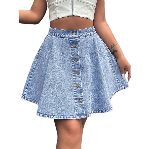

Женская юбка-мини из денима с высокой талией, пуговицами и плиссировкой Yesfashion, Blue