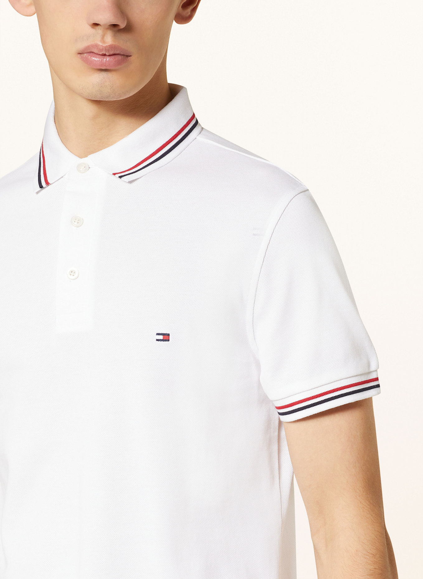 Рубашка-Поло из пике, облегающая, с кантом Tommy Hilfiger, белый — фото 4