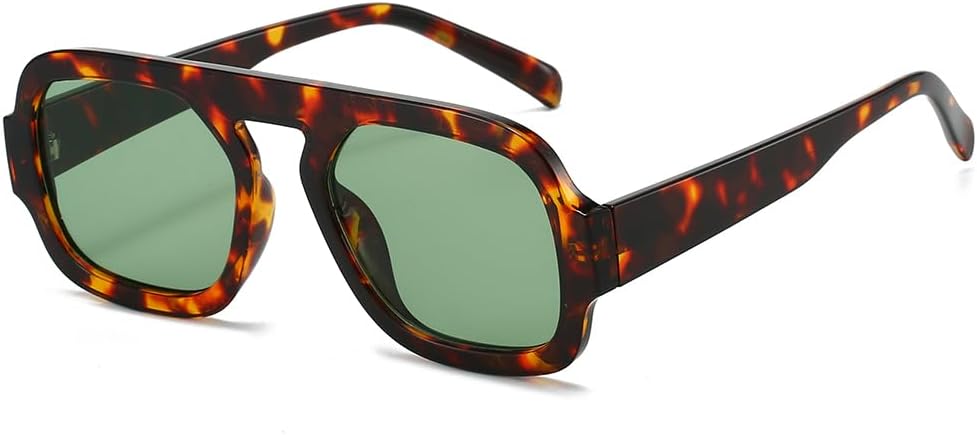 

Солнцезащитные очки YAMEIZE Square Pilot для женщин и мужчин: модные ретро-очки в стиле 70-х, классические солнцезащитные очки с плоской верхней частью для активного отдыха, Leopard Green