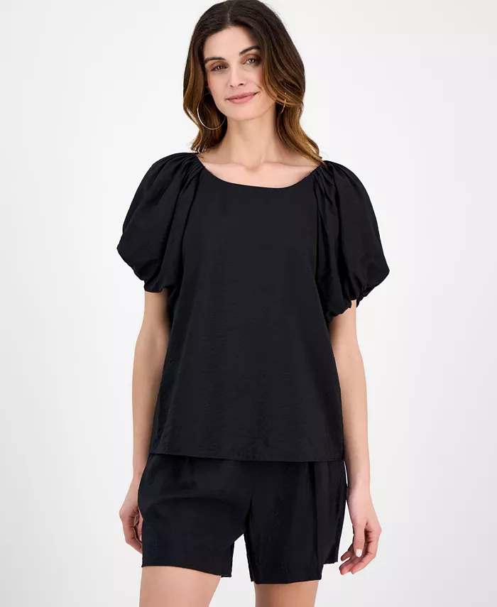 

Женская блузка с плиссировкой и рукавами-пузырями Anne Klein, черный