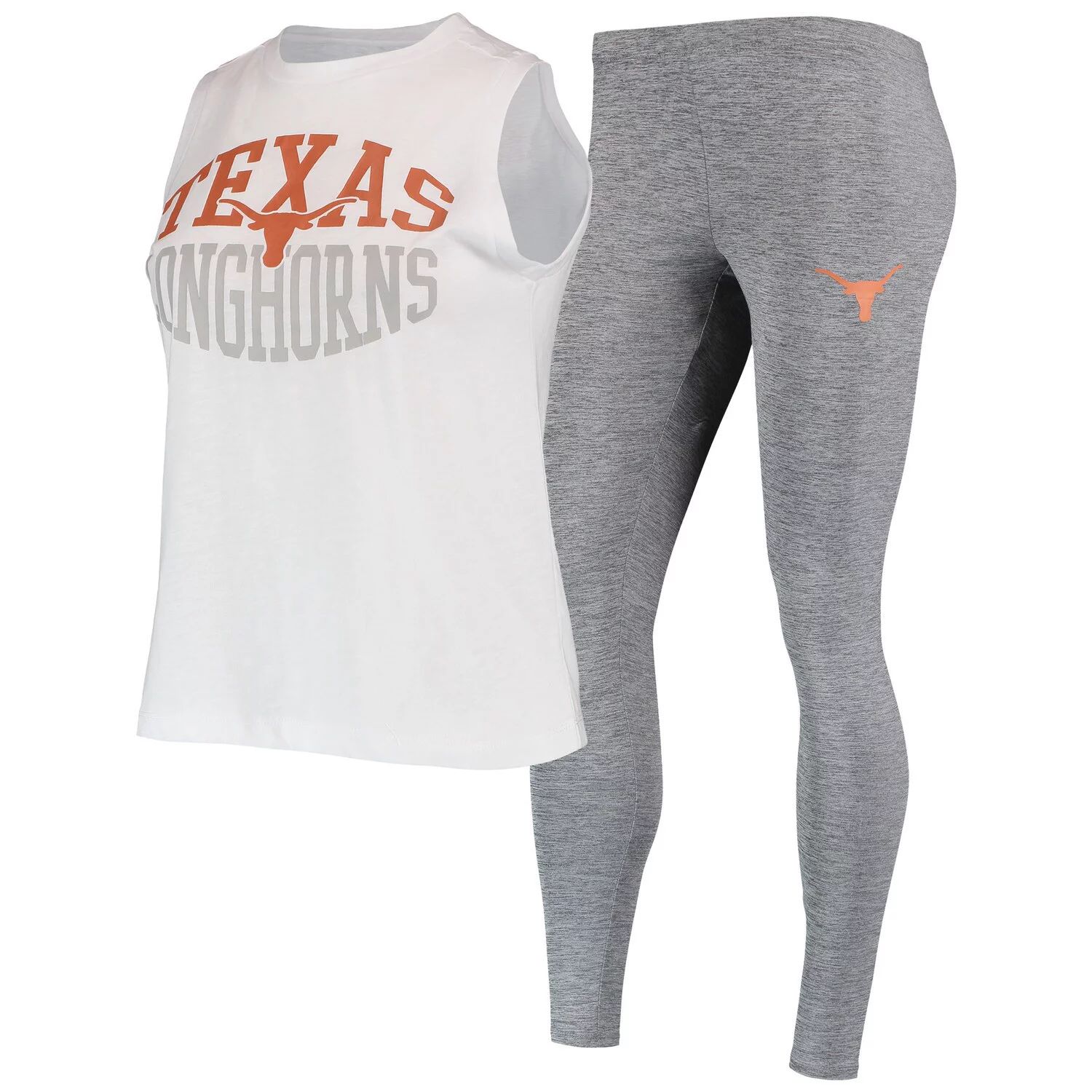 

Женский спортивный темно-серый/белый комплект для сна с майкой Texas Longhorns Concepts и леггинсами