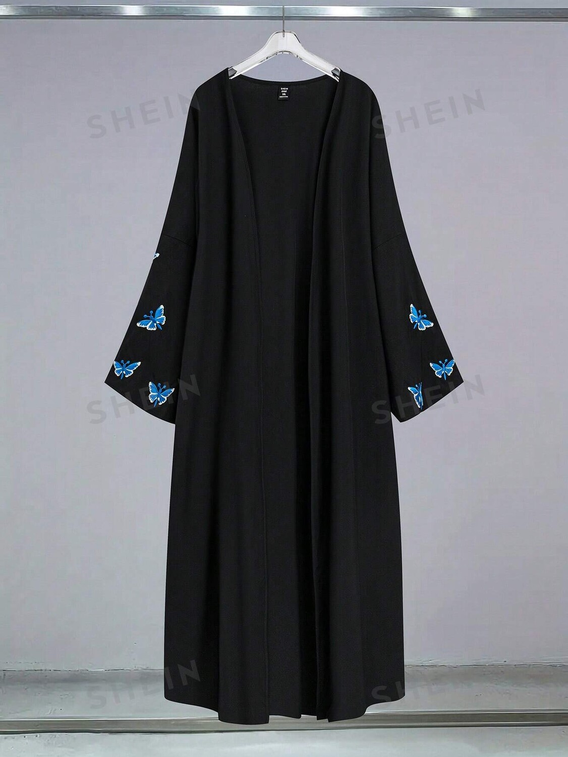 

Najma Плюс размер повседневная свободная арабская одежда с вышивкой бабочкой и длинными рукавами Shein, черный