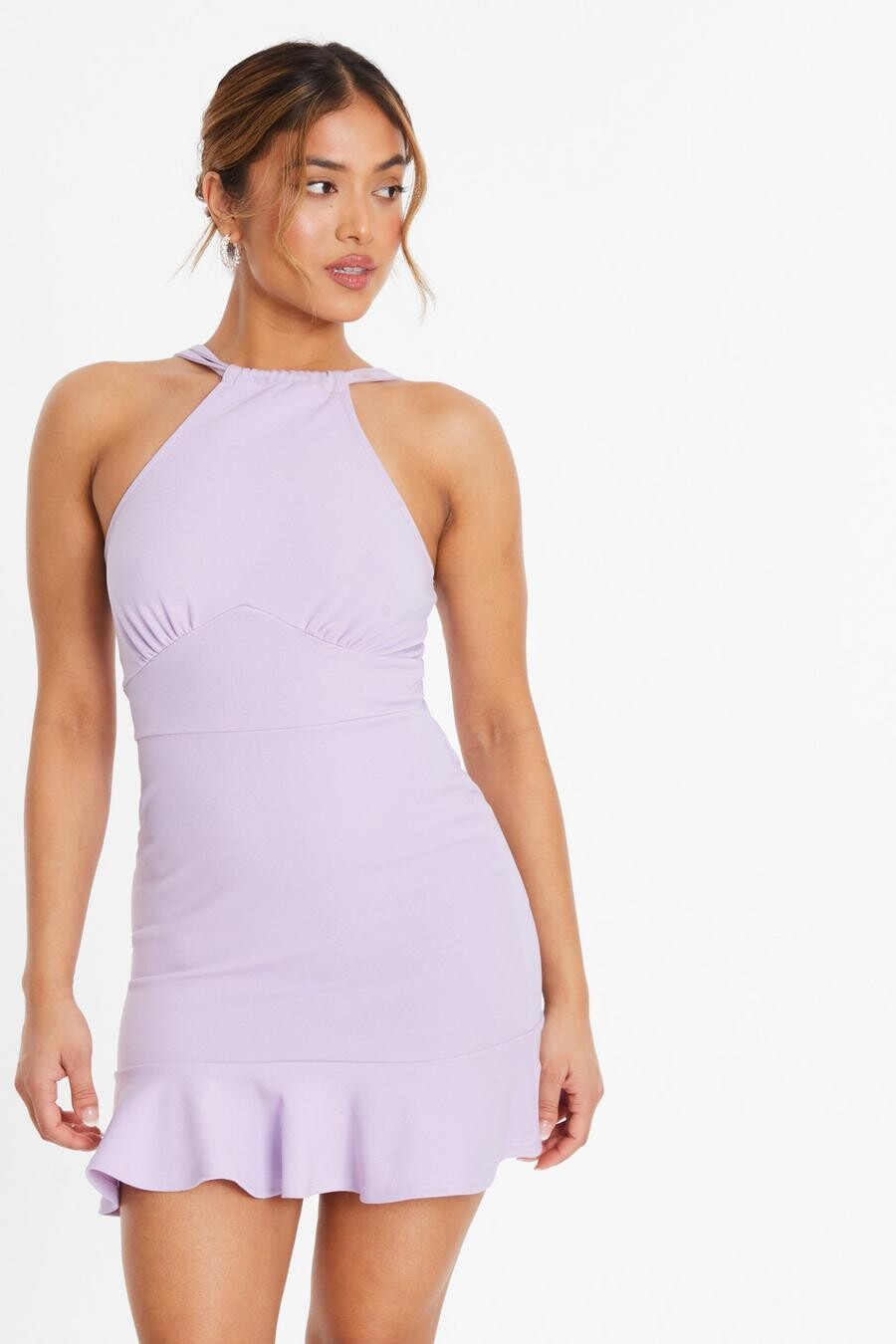 

Мини-платье Petite Lilac Bodycon с оборками по подолу QUIZ Clothing