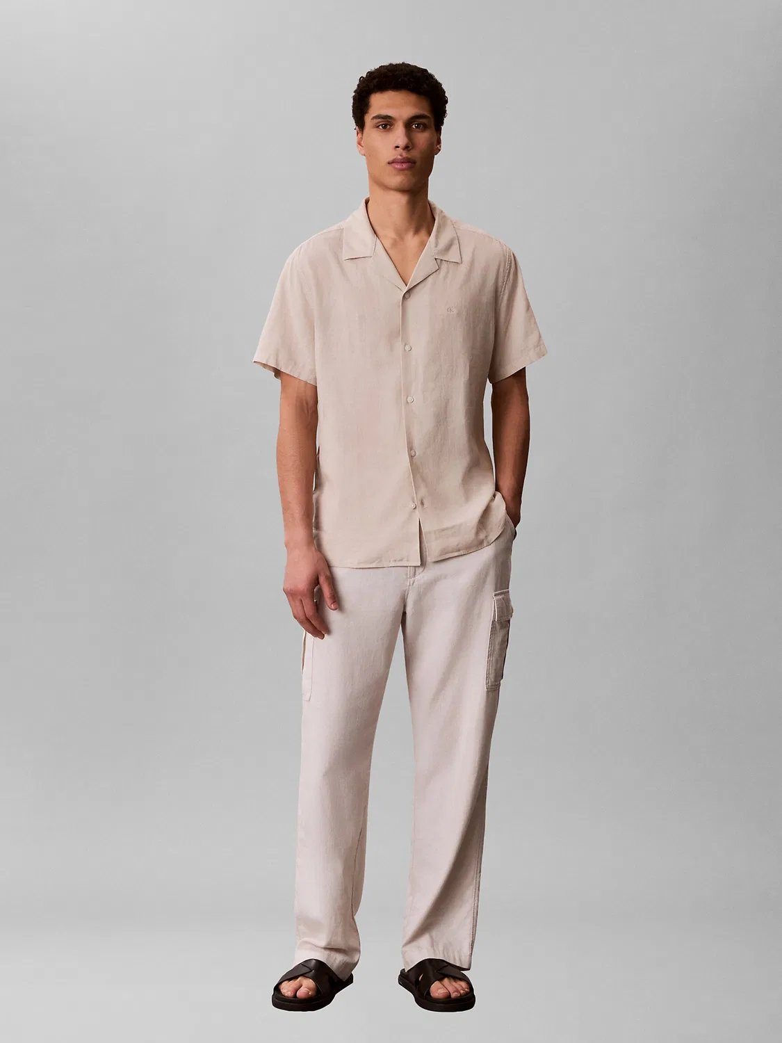 Рубашка на пуговицах Calvin Klein Regular, бежевый — фото 3