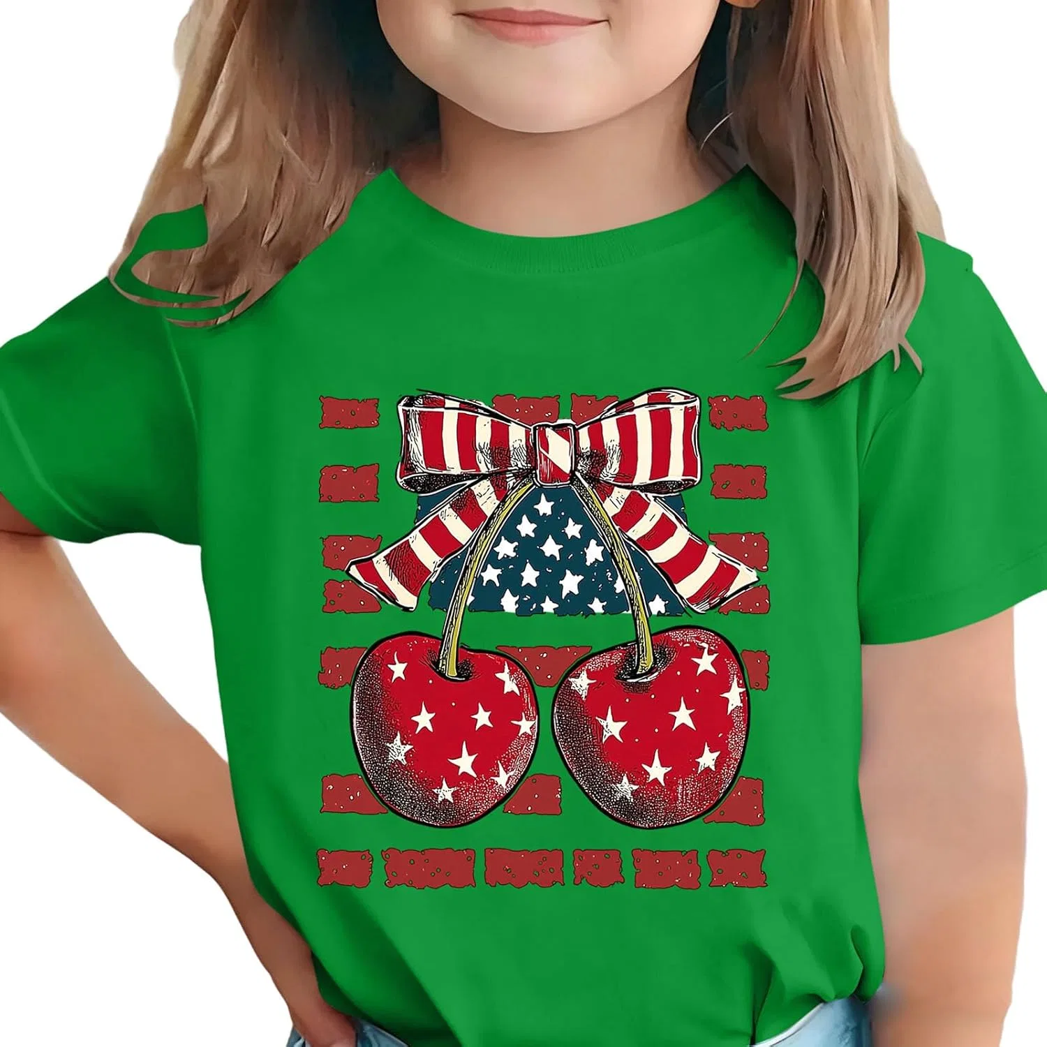 Футболка с коротким рукавом, американский флаг и вишня, Zzalalana, Green
