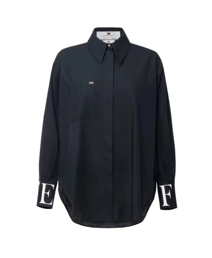 

Рубашка из поплина с логотипом на манжетах Elisabetta Franchi, черный