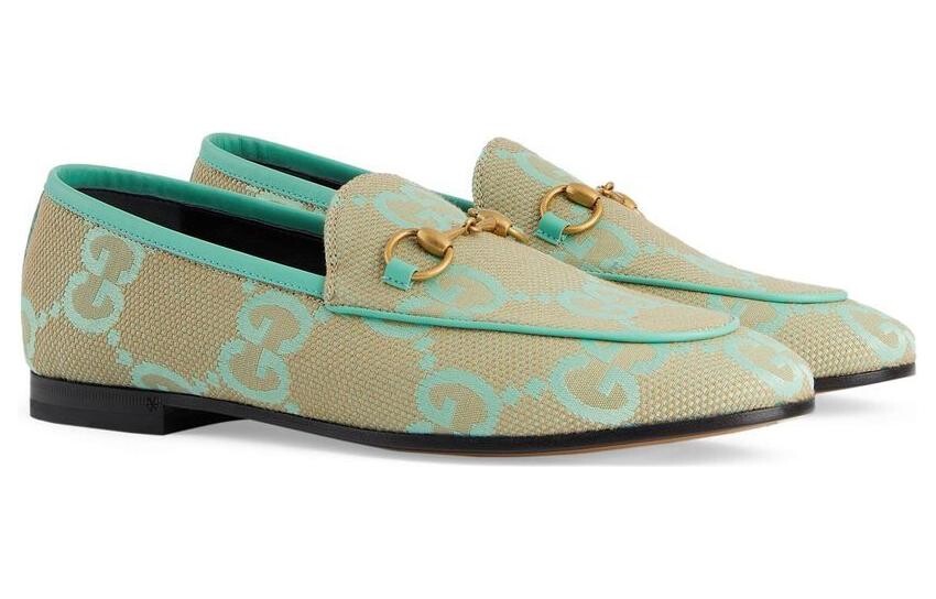 Лоферы женские Gucci Jordaan, бежевый / бирюзовый — фото 3