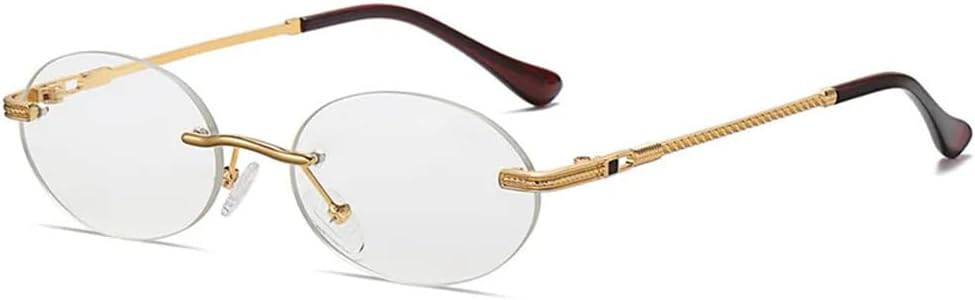 

Ретро овальные солнцезащитные очки без оправы для мужчин, синие зеркальные, золотистые металлические, мужские круглые очки без оправы для женщин, защита от ультрафиолета UV400 UYPTK, Gold Transparent