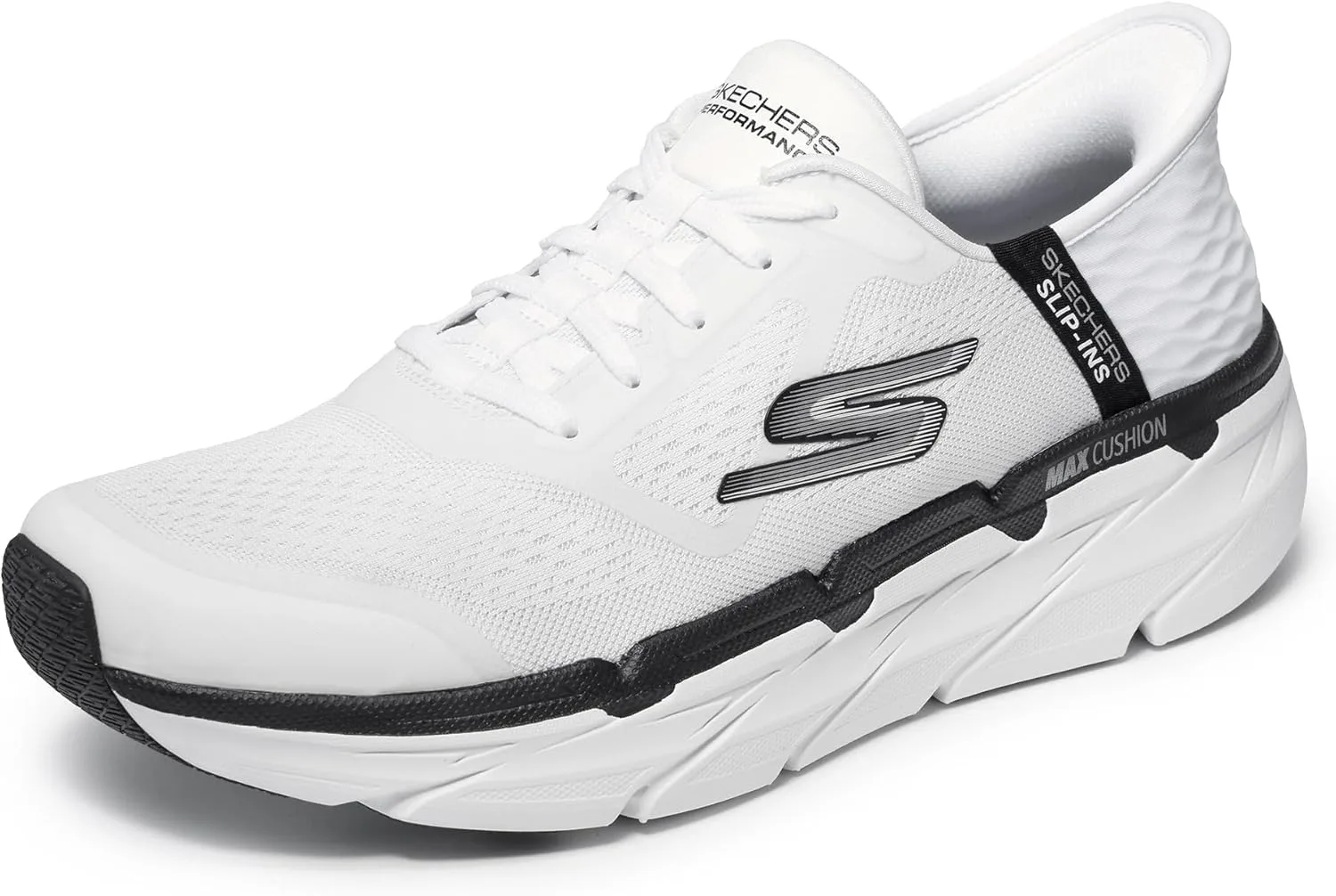 Мужские кроссовки Skechers Max Cushioning Slip-ins - спортивные кроссовки для тренировок, бега и ходьбы с эффектом памяти, белый/черный