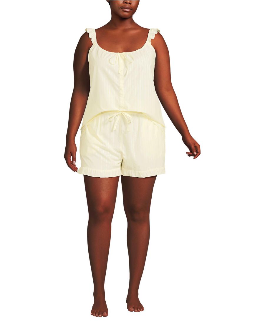 

Женский пижамный комплект из двух частей из поплина больших размеров: майка и шорты Lands' End, Pale yellow/white stripe