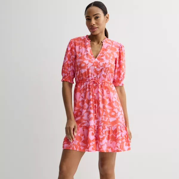 

Женское платье с воротником-стойкой и завязкой на талии Sonoma Goods For Life, цвет vivid pink floral