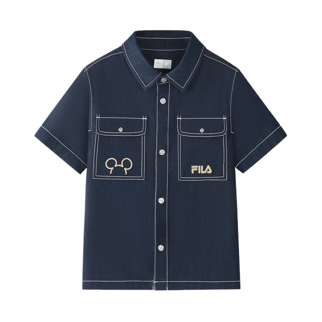Повседневная рубашка FILA KIDS с отложным воротником, темно-синяя