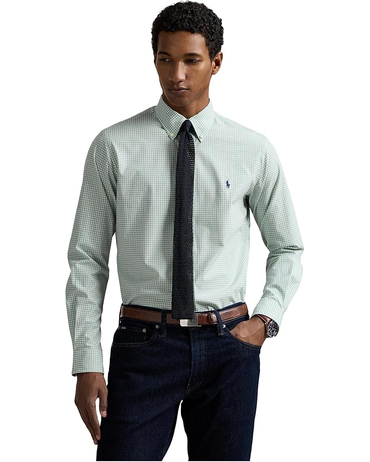 

Поло Polo Ralph Lauren Classic Fit Gingham Stretch Poplin Shirt, цвет Granite Green/White