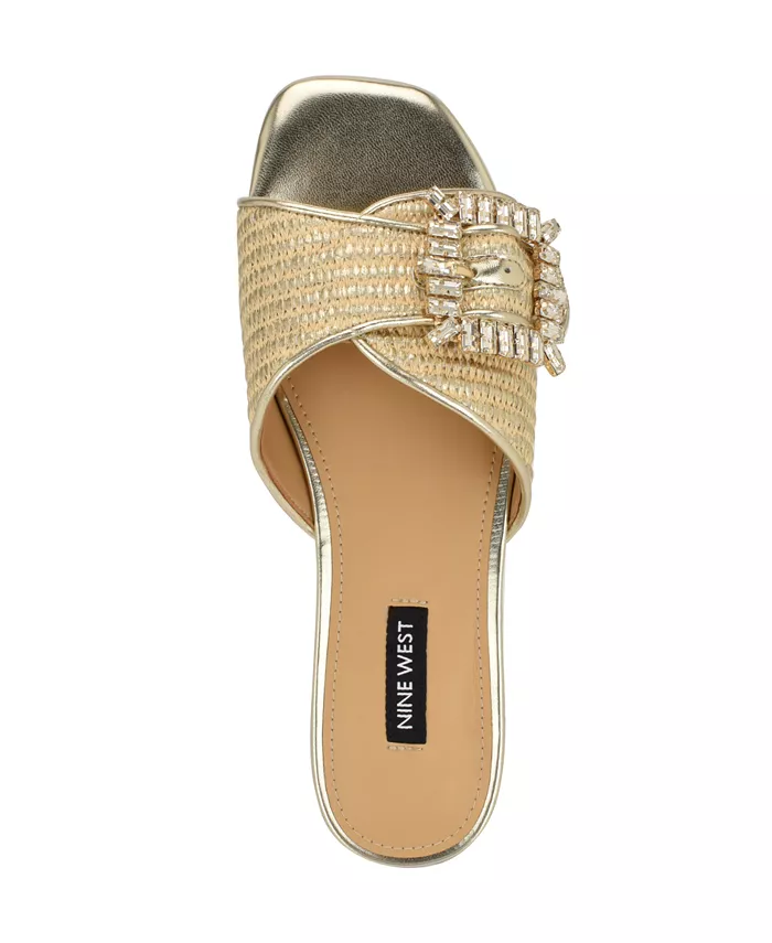 Женские плоские шлепанцы Laniey с декоративными элементами Nine West, золотой — фото 4