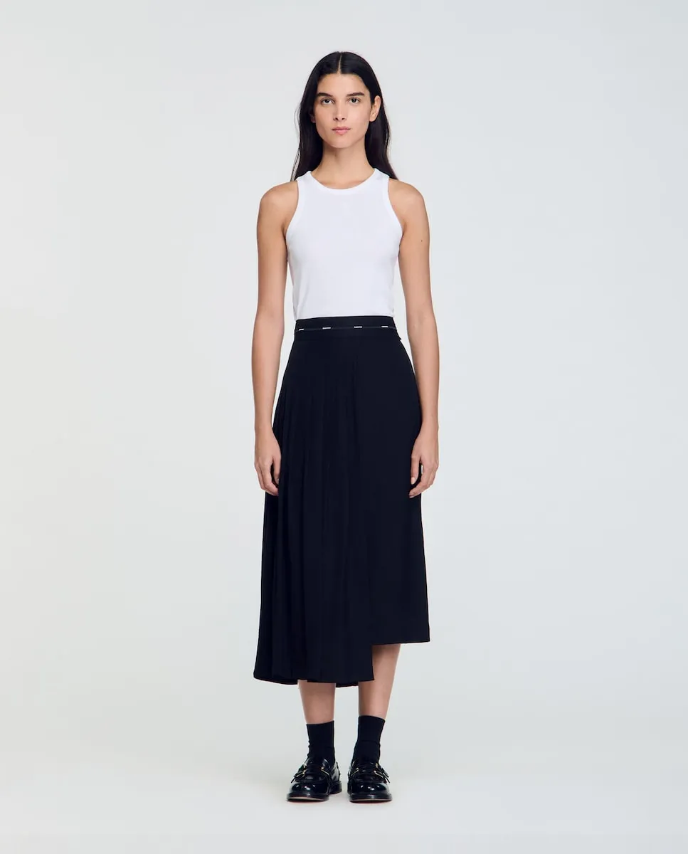 

Асимметричная юбка со складками Sandro, черный