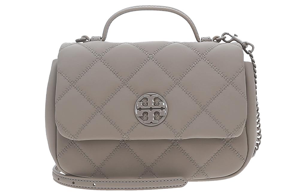 

Кожаная плечевая сумка через плечо, дамская сумка-труба серого цвета TORY BURCH