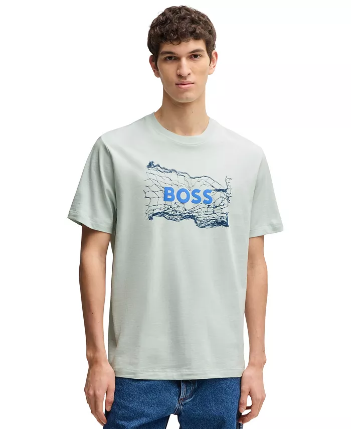 

Мужская хлопковая футболка Regular-Fit из джерси Hugo Boss, синий
