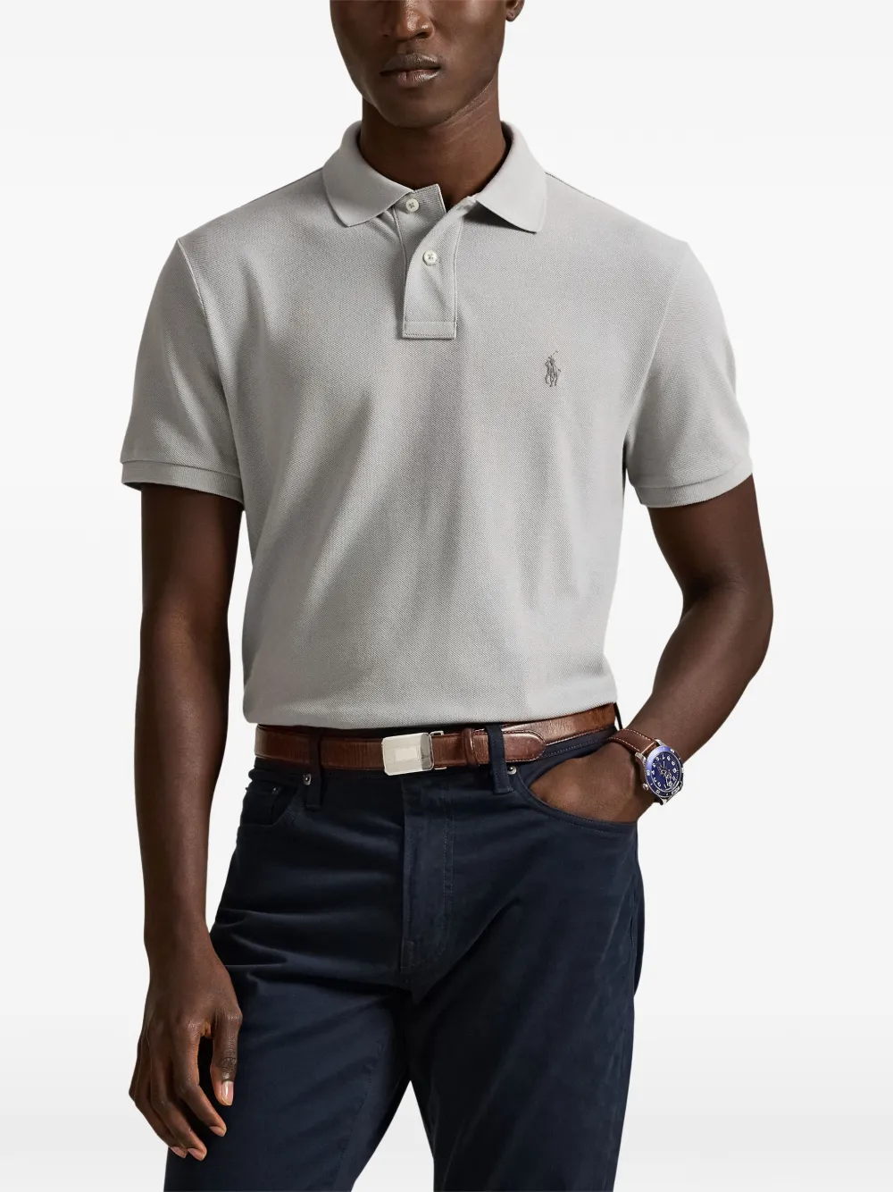 Поло с короткими рукавами и логотипом Polo Ralph Lauren, серый — фото 3