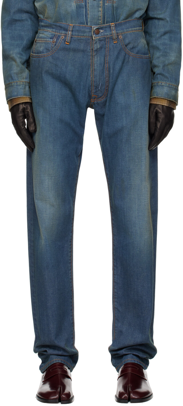 

Синие потертые джинсы Maison Margiela, цвет Blue