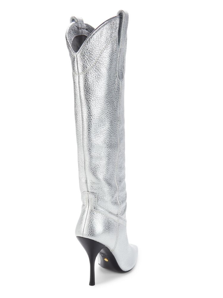 Ковбойские сапоги до колена Outwest 100 на шпильке Stuart Weitzman, серебро — фото 3