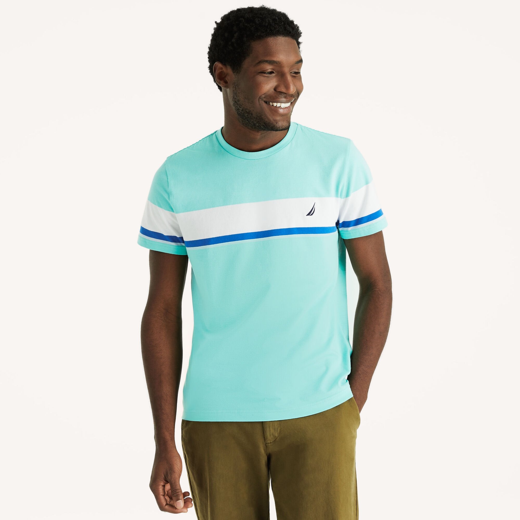

Мужская полосатая футболка Nautica, цвет poolside aqua