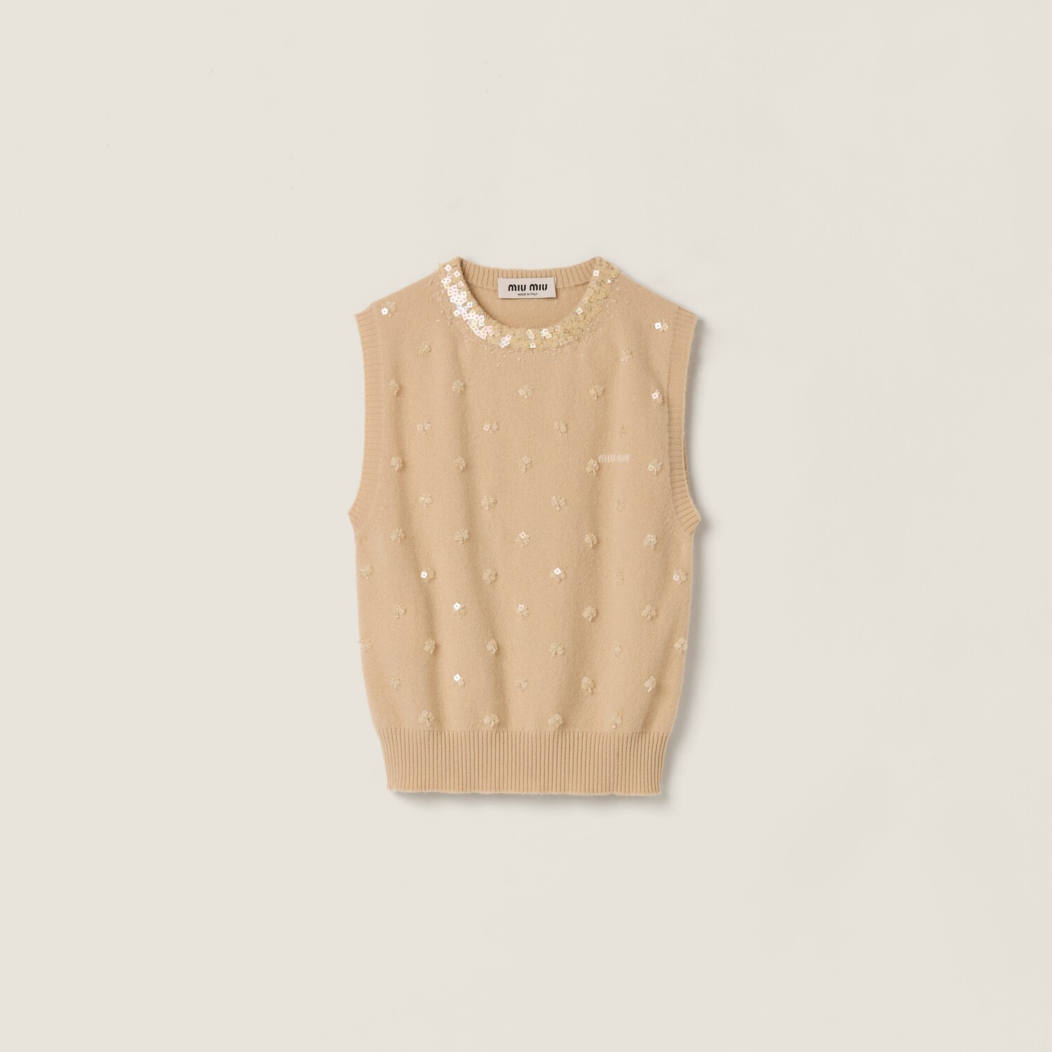 

Вышитый кашемировый жилет MIU MIU, альбиносный белый