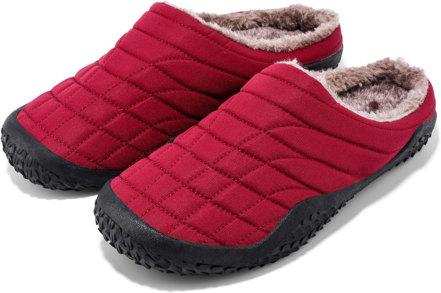 

Женские и мужские зимние теплые тапочки с пушистой подкладкой, домашние шлепанцы для дома и улицы с противоскользящей резиновой подошвой Generic, красный
