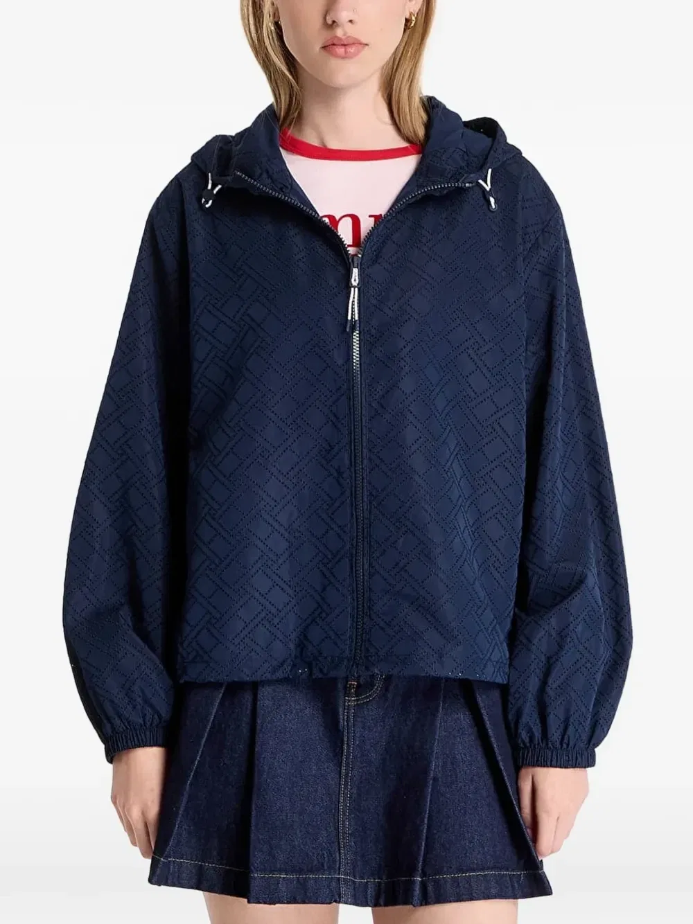Куртка с капюшоном с перфорацией в виде монограммы Tommy Hilfiger, синий