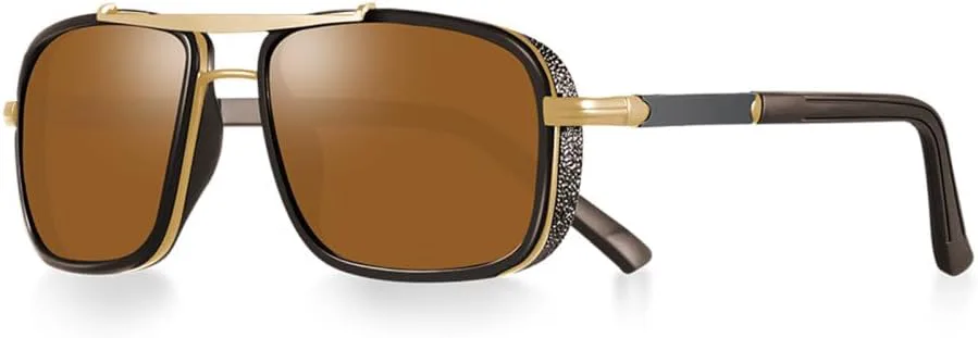 

Модные солнцезащитные очки для мужчин, прямоугольные, металлические, в стиле хип-хоп, панк, солнцезащитные очки для женщин, для путешествий MTZJH, C5 Gold Brown