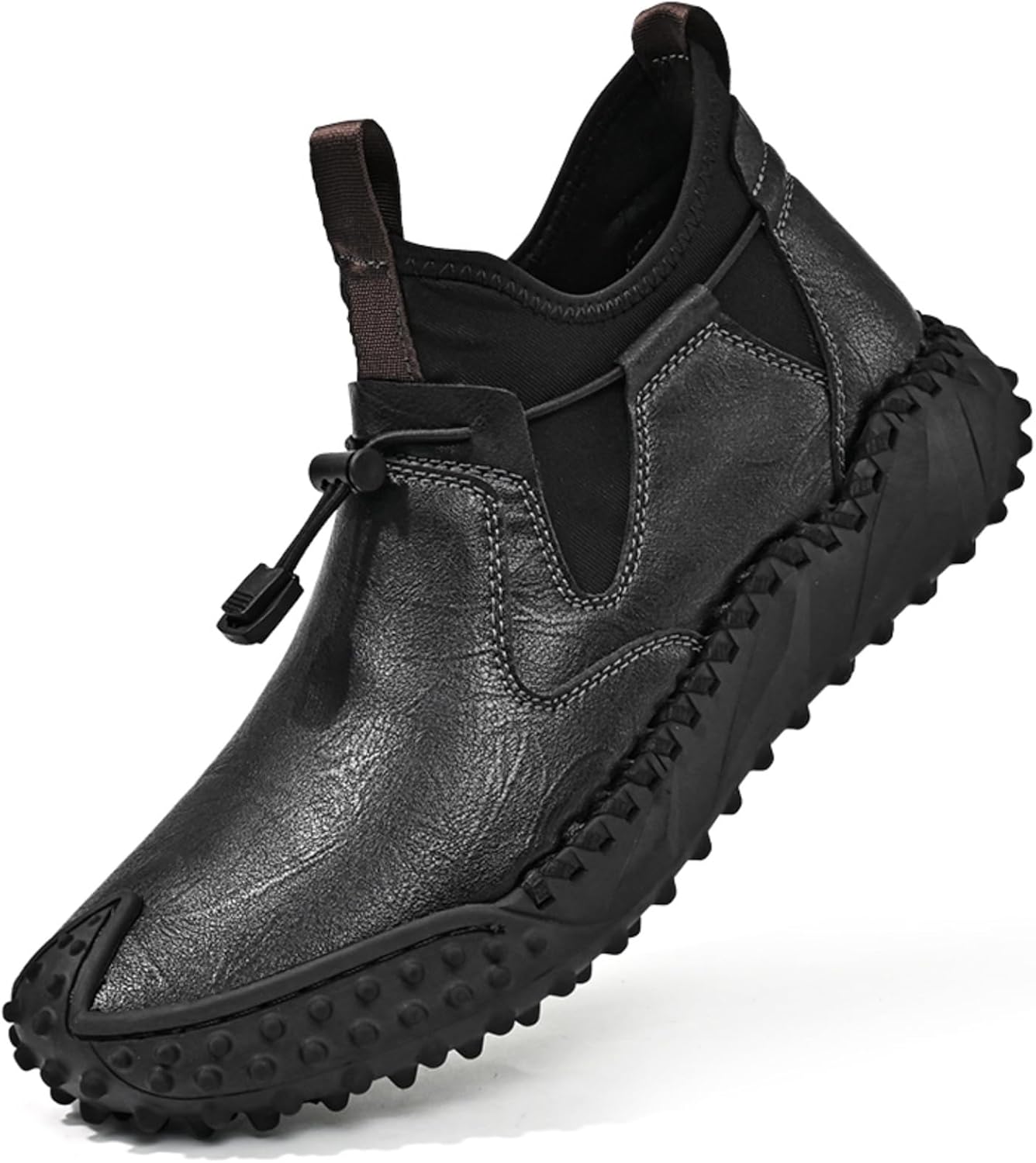 

Мужские походные кожаные ботинки Kelibasi с противоскользящей подошвой, регулируемыми эластичными ремнями и шнурком - прочные, для повседневного ношения на улице, черный