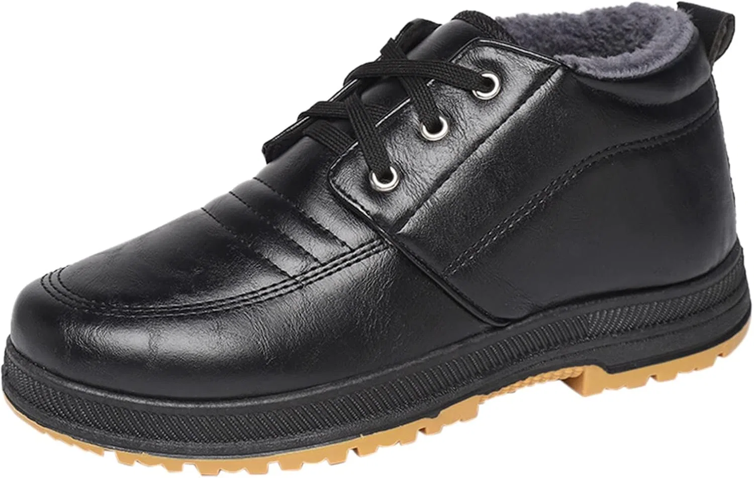 Туфли wasserdichte Herrenstiefel, Herrenschuhe, Winter, lässige Lederschuhe mit Samt und dicken, flachen, rutschfesten Schnür-Schneestiefeln, wasserdichte Herrenstiefel Generic, Schwarz
