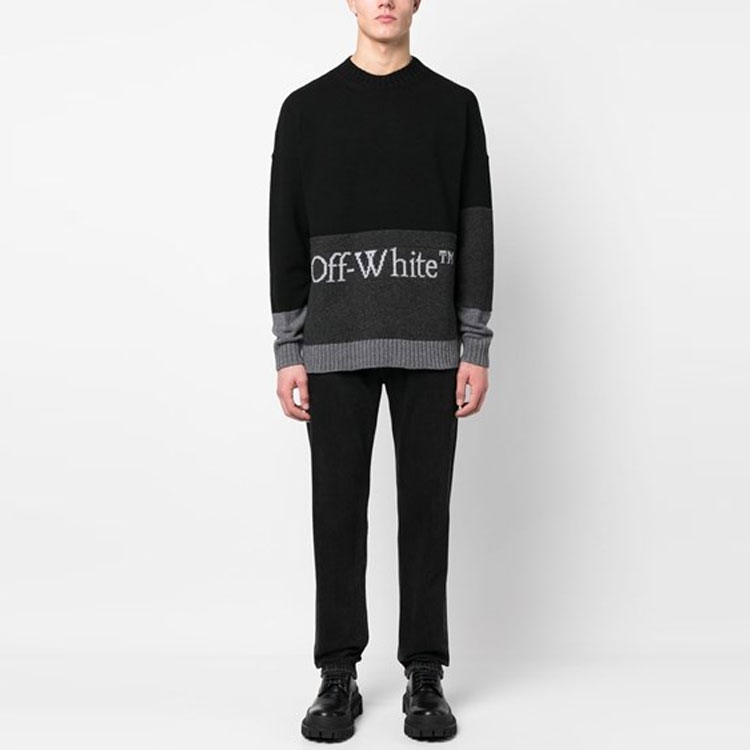 Офф-уайт свитер с интарсией и логотипом из шерсти OFF-WHITE, черный — фото 4