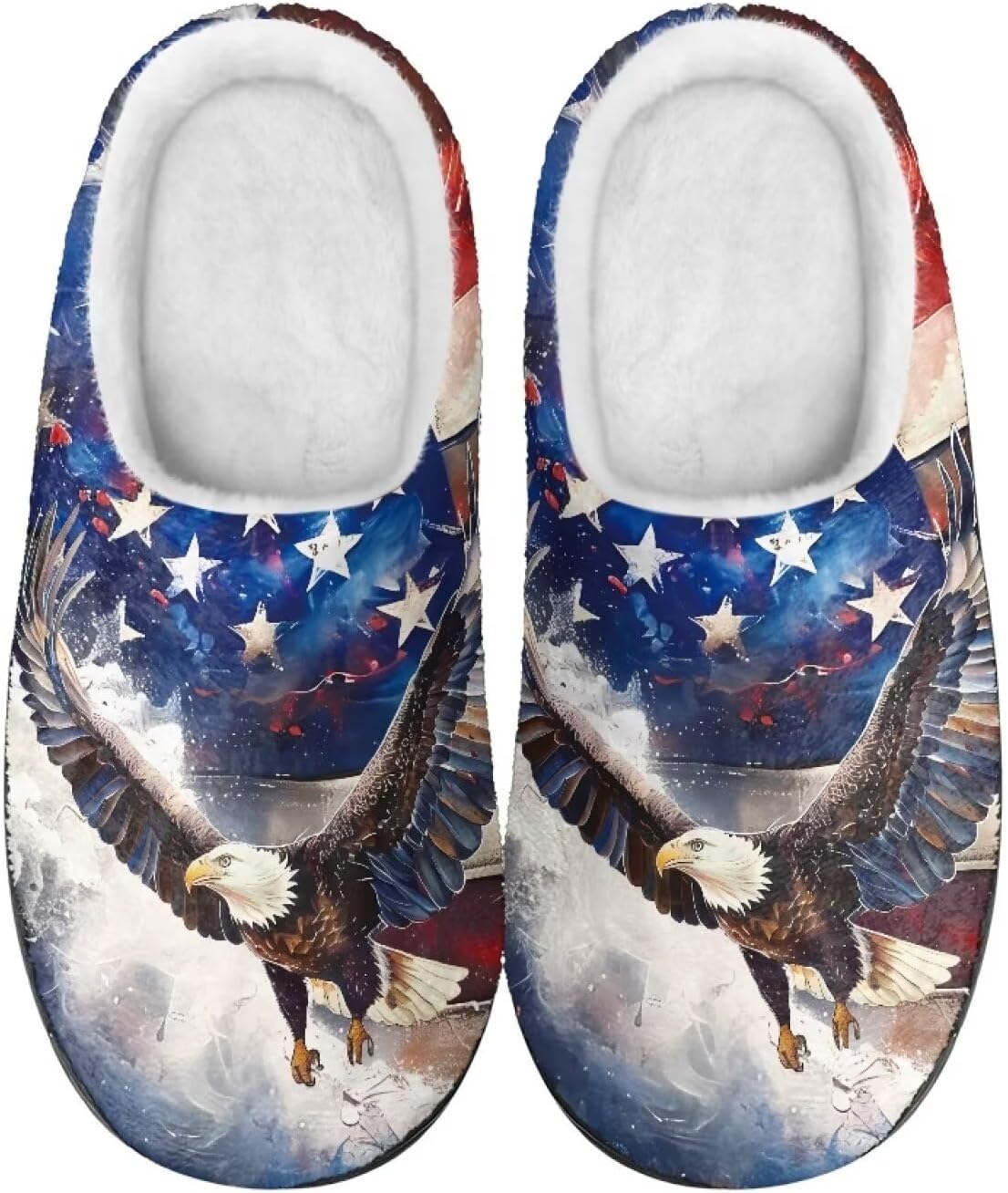 

Тапочки Mintulipy из хлопка, женские пушистые тапочки, домашняя обувь, для дома и улицы, размеры 34-50 (EUR), 3-15 (US) (женские), 8-15 (мужские) для женщин и мужчин, American Flag and Eagle