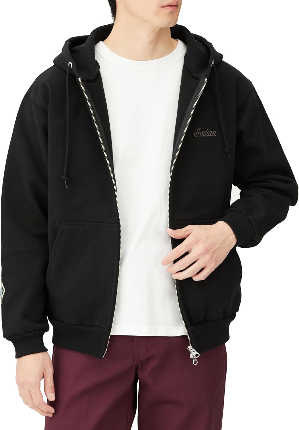 

Индейская толстовка с капюшоном, плотность ткани 15 унций (Magnum Weight), на молнии, с логотипом и вышивкой в стиле навахо Indian, черный