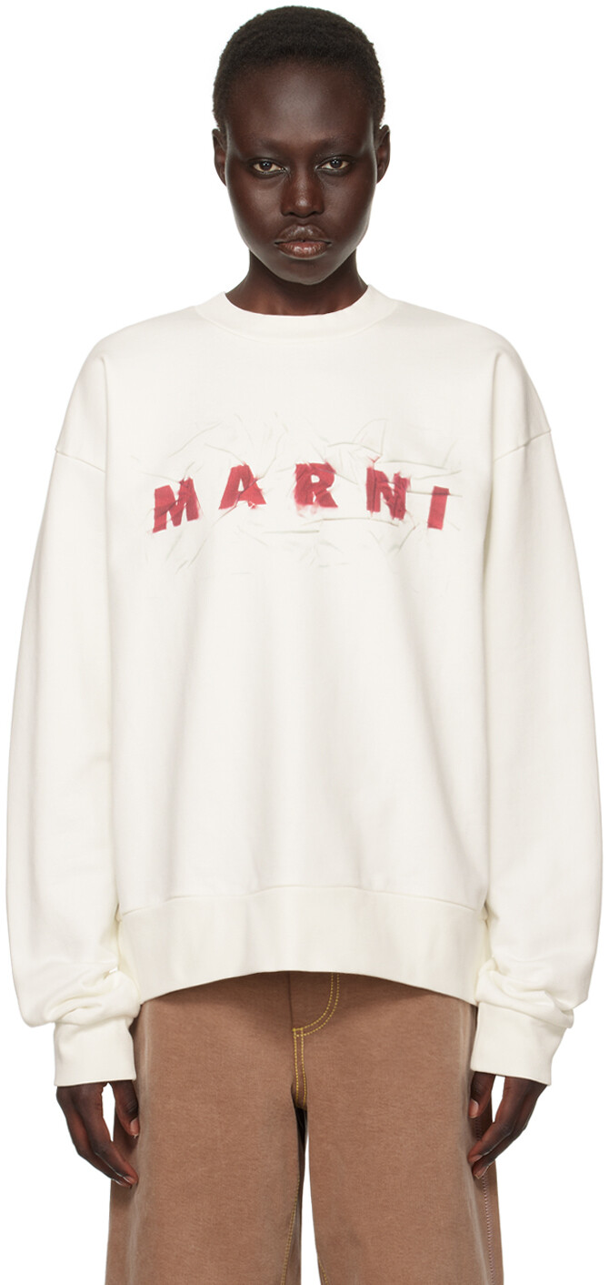 

Белая мятая толстовка с логотипом Marni