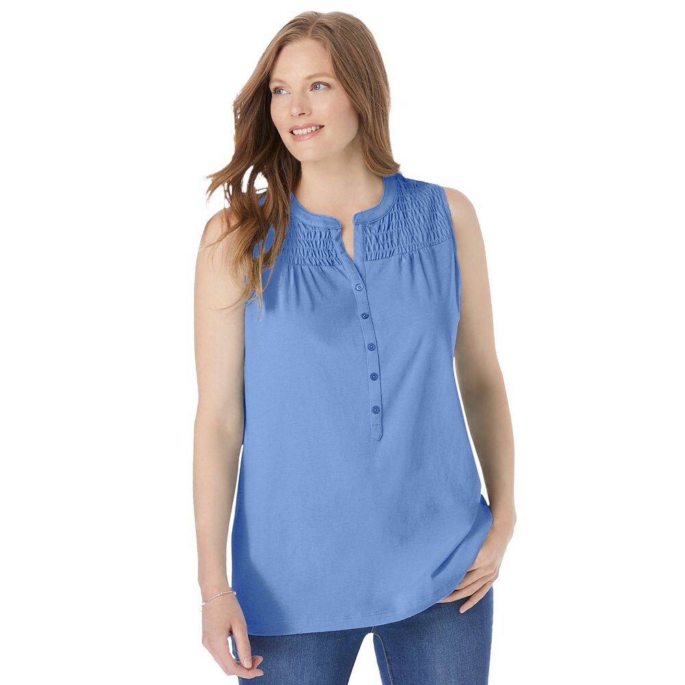 

Женщина в женской майке Henley со сборками больших размеров Woman Within, цвет French Blue