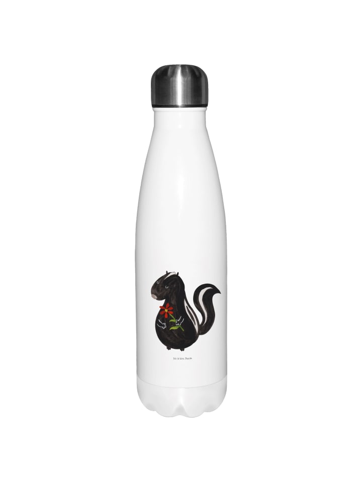 

Mr. & Mrs. Panda Бутылка для воды из нержавеющей стали с рисунком в виде цветка скунса, не разбрызгивается... белого цвета