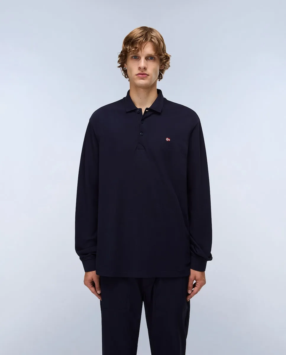 

Мужское поло из пике темно-синего цвета с длинными рукавами Napapijri