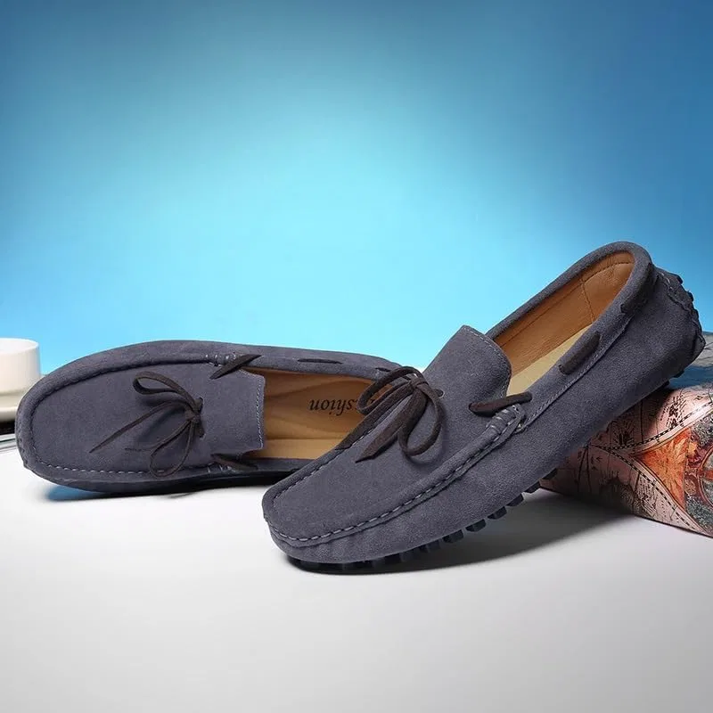 Лоферы мужские, кожа нубук, Moccasins Boat, серый SayfuR — фото 3