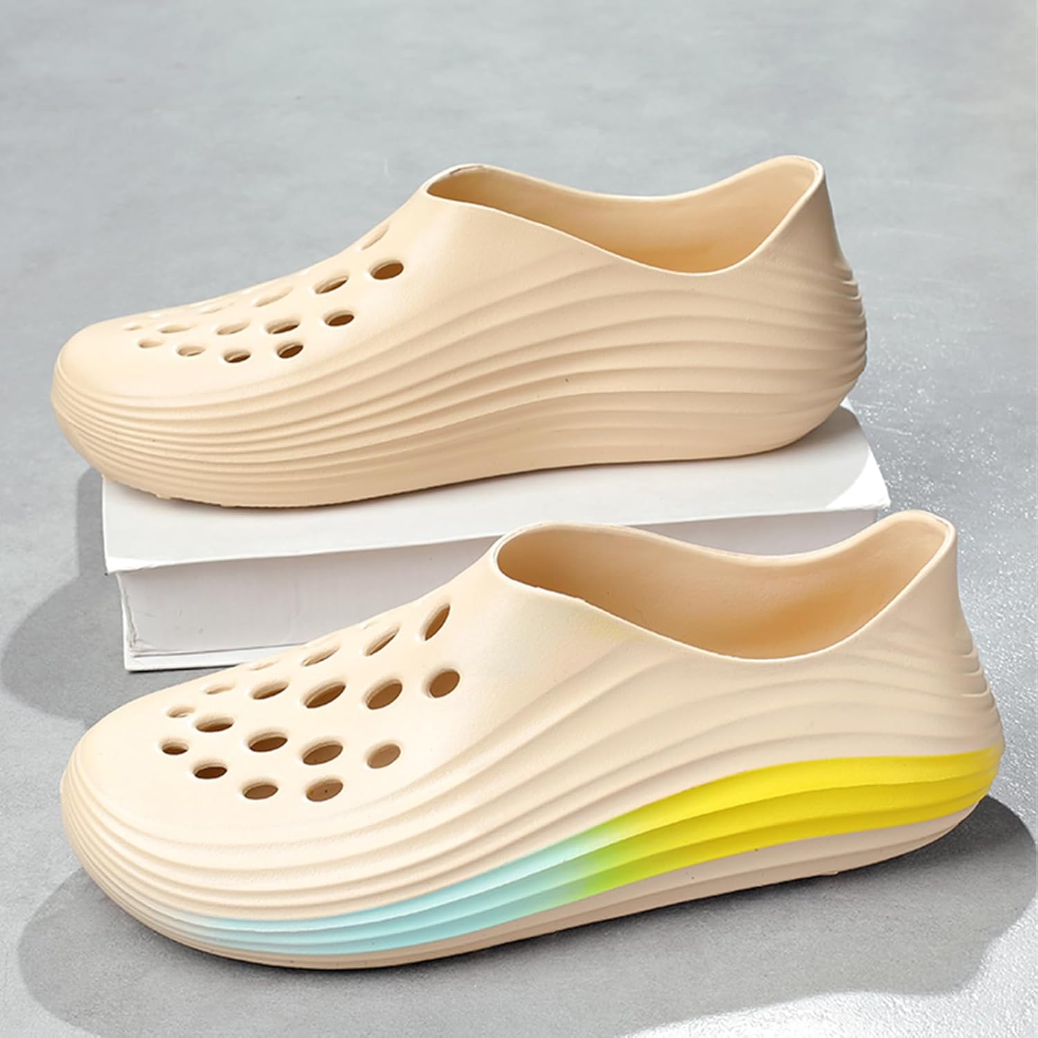 Мужские слипоны из пены с вырезами, стиль Foam Runner, легкие, прочные, из материала EVA, дышащие, мягкие пляжные сандалии с вентиляцией для мужчин Inkuil, бежевый — фото 3