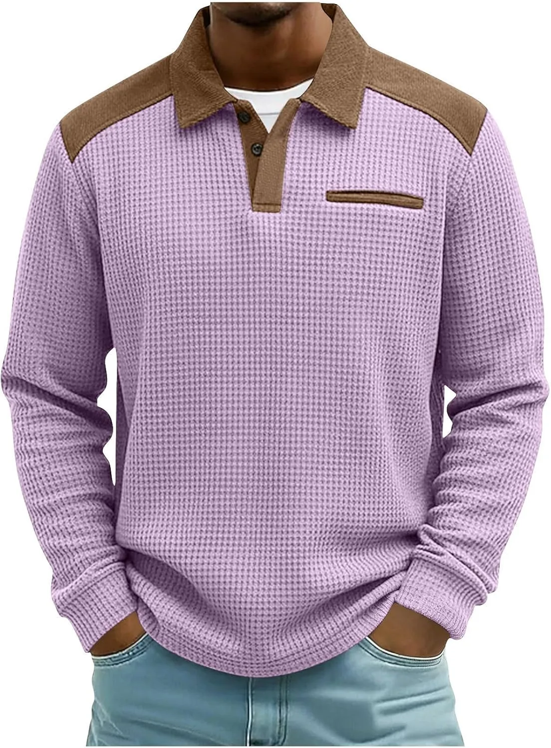 

Мужская футболка с вафельной текстурой и длинным рукавом