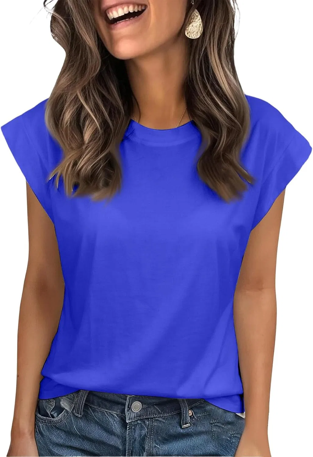 Футболка женская с кап-рукавом, свободного кроя, Ee07 Royal Blue