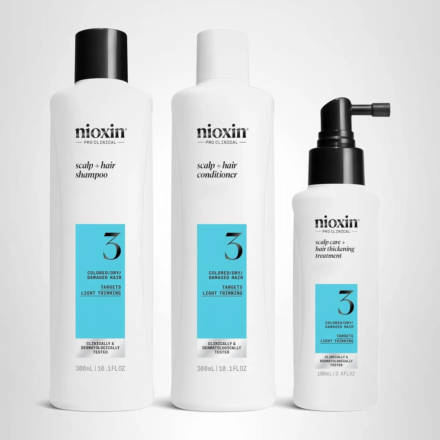 Набор Nioxin Scalp + Hair Thickening System 3 для окрашенных, сухих и поврежденных волос с легким истончением: очищение, кондиционирование и уход + Sebastian Professional Dark Oil легкая укладка — фото 2