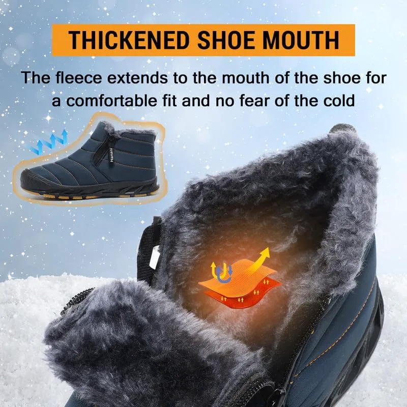 Мужские зимние ботинки Hanani Mens Snow, водонепроницаемые, с меховой подкладкой, теплые ботинки до щиколотки, на молнии, удобные для прогулок и активного отдыха, темно-синий — фото 4