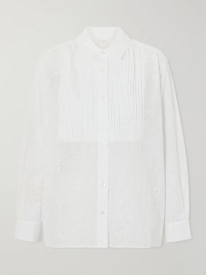 Рубашка Arabelle из хлопчатобумажной ткани бродери Англез со складками LORETTA CAPONI, белый