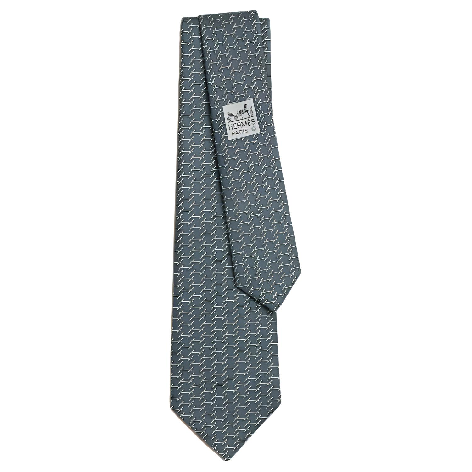 

HERMES Шелковый галстук, Charcoal Gray/Light Gray