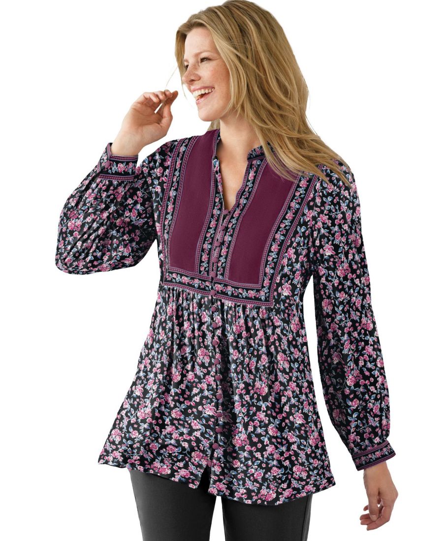 

Женская туника Within с пуговицами спереди и смешанным принтом Woman Within, Black rose garden