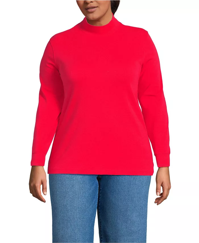 

Свободная футболка-водолазка с длинным рукавом из хлопка больших размеров Lands' End, красный