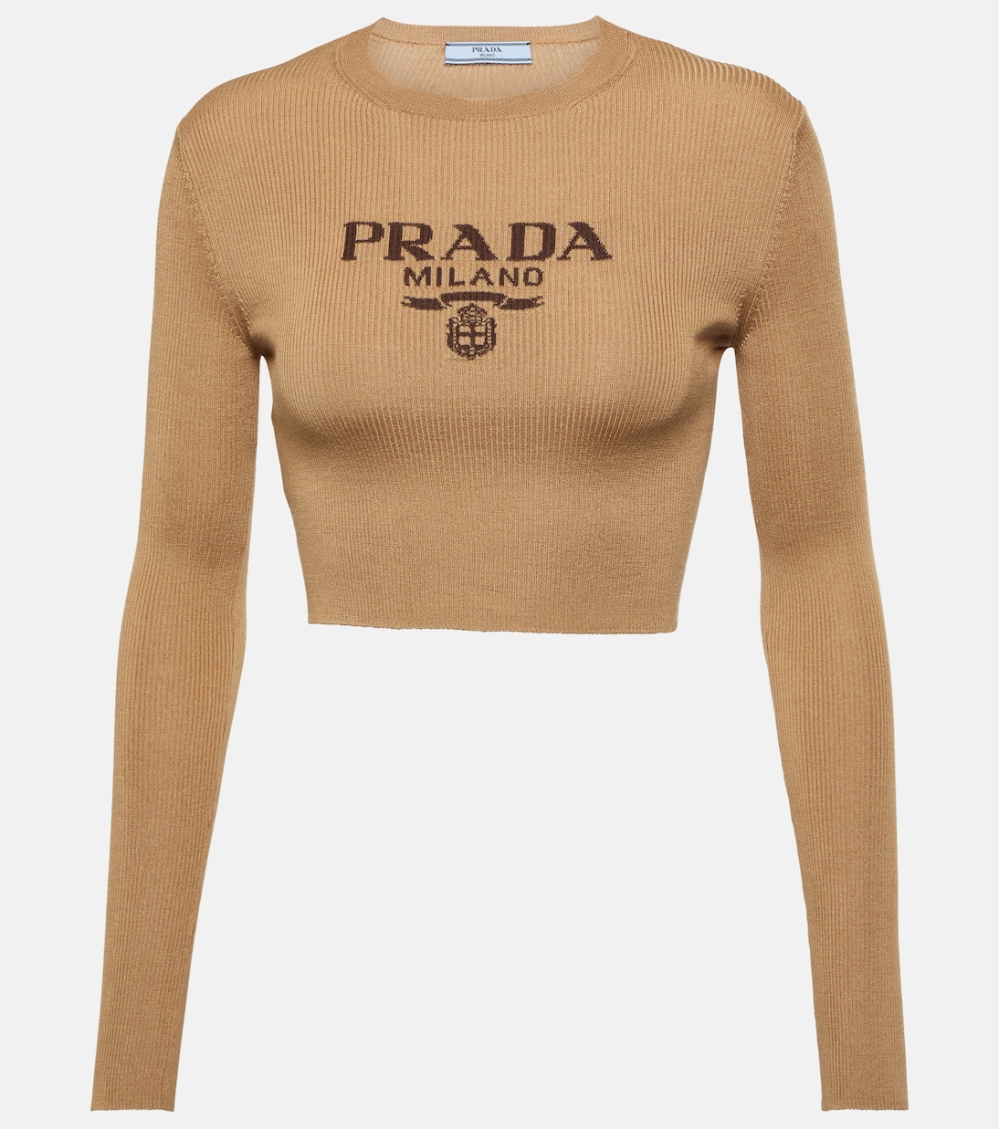 

Шелковый топ с логотипом Prada, Cammello