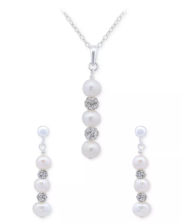 

Комплект из двух вертикальных подвесок из пресноводного жемчуга и кристаллов и соответствующие серьги-подвески из стерлингового серебра, эксклюзивно в Macy's. Giani Bernini, silver